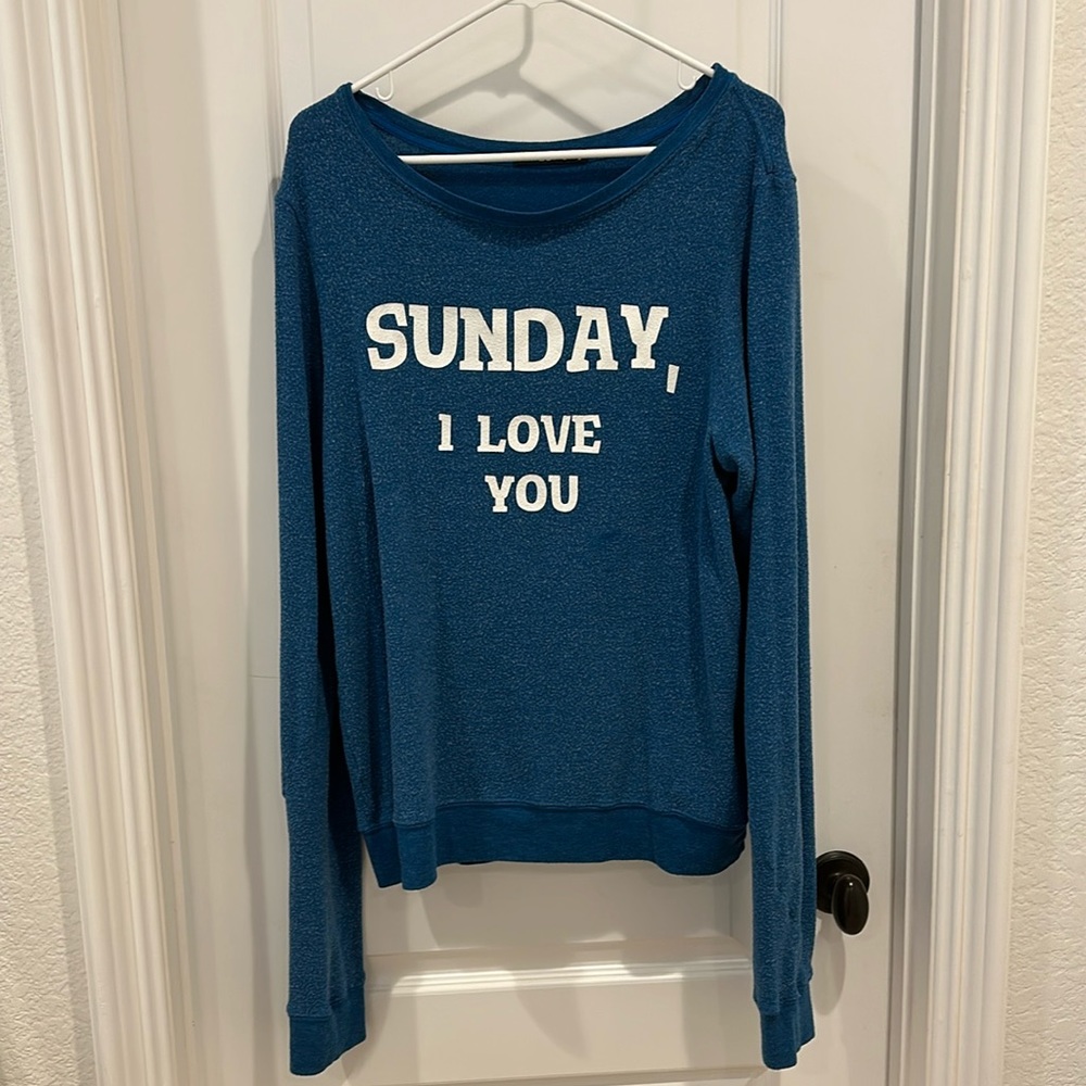 Wildfox SUNDAY, I lLOVE YOU sweater in blue